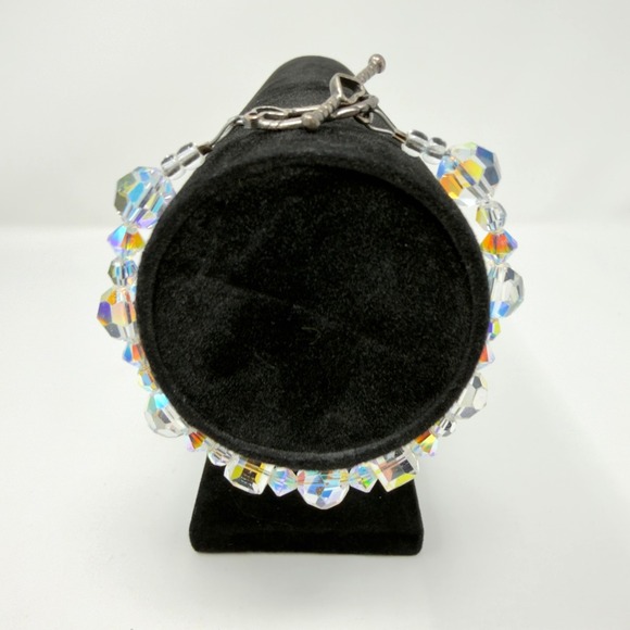 Aurora Crystal Faceted Glass Beaded Bracelet Clear Toggle Clasp 8 Inch - Picture 2 of 7